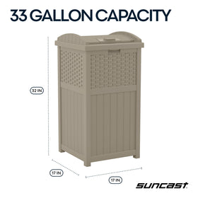 Suncast Hideaway fits standard 30-33 gallon bags for easy cleanup.