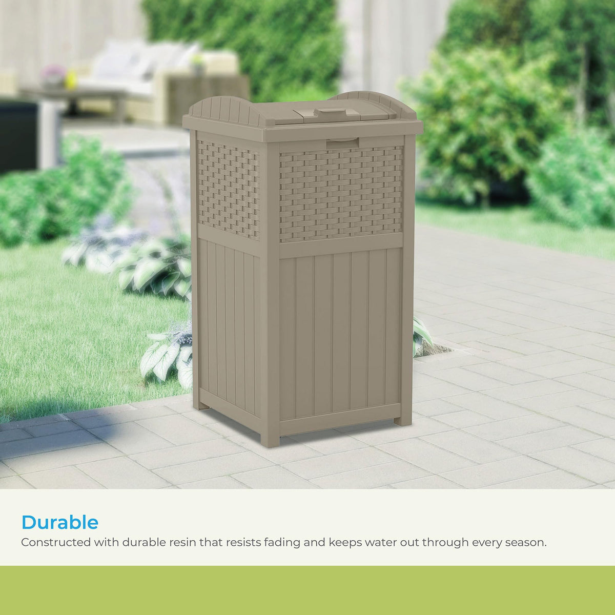 Suncast Hideaway compact-footprint design fits tight patio spaces.