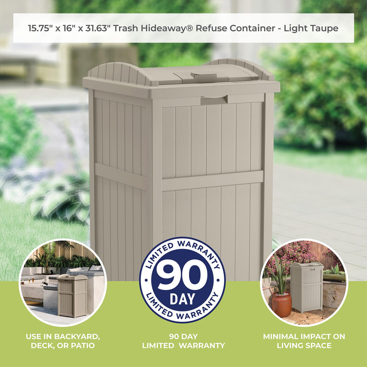 Suncast Hideaway complements patio and yard setups without clashing.
