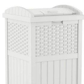 Suncast lid shuts securely to keep odors contained outdoors.