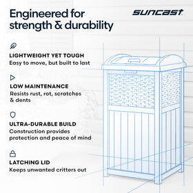 Suncast outdoor can conceals waste in decks and patios.