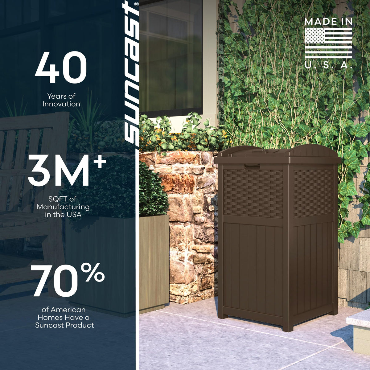 Suncast stable base keeps the outdoor trash can upright