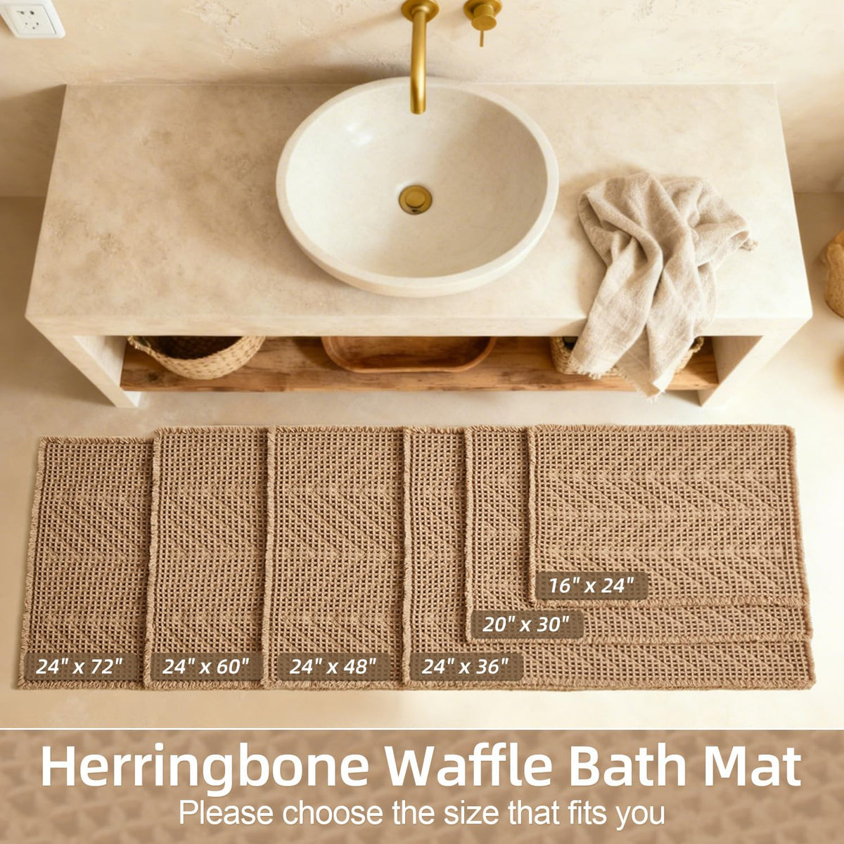 Sunfly non-slip backing close-up shows secure grip on bathroom floor.