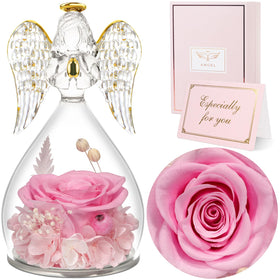 Sunia angel figurine with preserved rose, 3-inch diameter, a lasting keepsake gift.