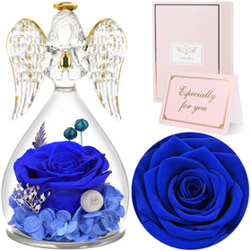 Sunia angel-rose-figurine on display, a timeless gift combining guardian symbolism with preserved beauty.