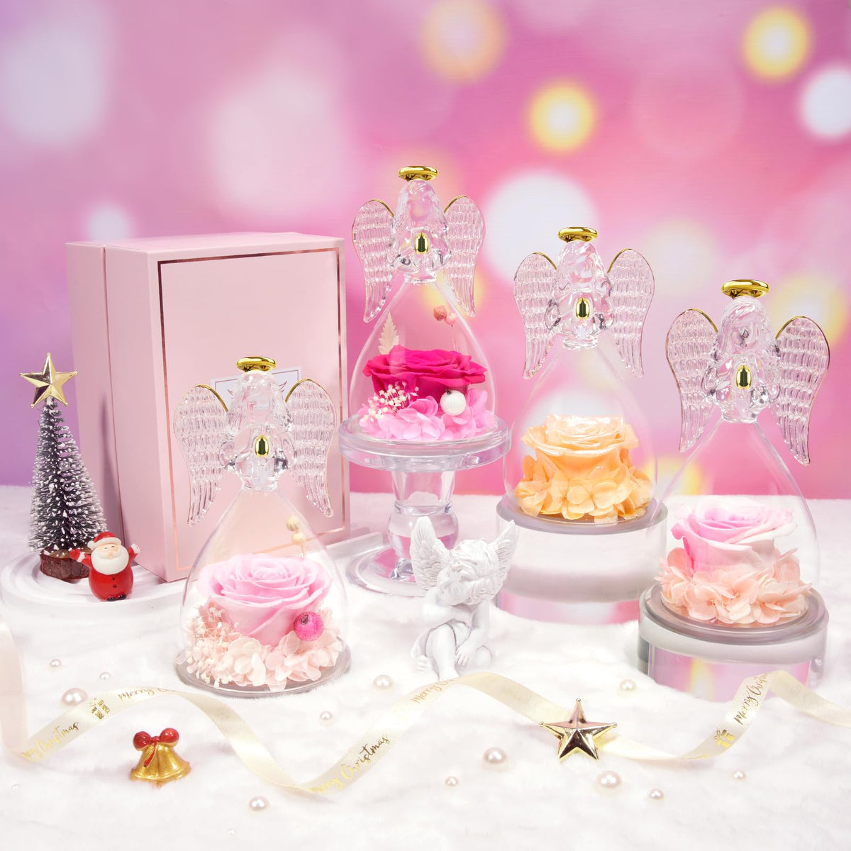 Sunia gift set includes angel, preserved rose, and a ready-to-gift box.