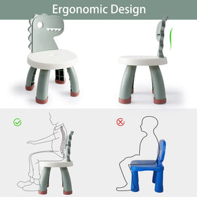 Sunkaioo Toddler Dino Chair in-use play in green, perfect for drawing, reading, and meals.
