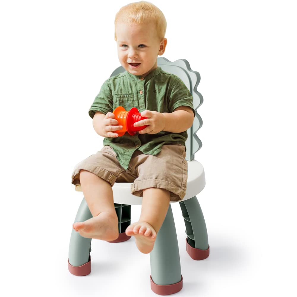 Sunkaioo Toddler Dino Chair side view in green, easy-to-move lightweight design for kids.