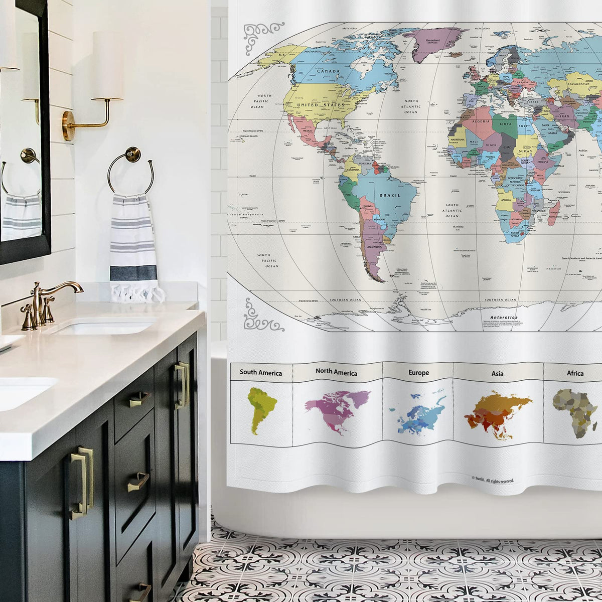 Sunlit large-scale world map makes a bold statement in any room.