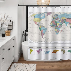 Sunlit privacy and decorative shower curtain ideal for shared baths.