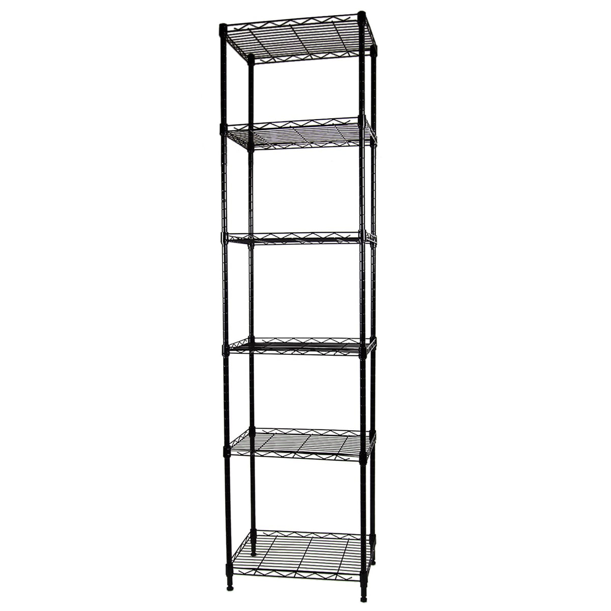 SUNLPH six-tier wire shelving unit with adjustable shelves, ideal for organized kitchen and laundry storage.