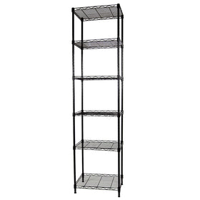 SUNLPH six-tier wire shelving unit with adjustable shelves, ideal for organized kitchen and laundry storage.