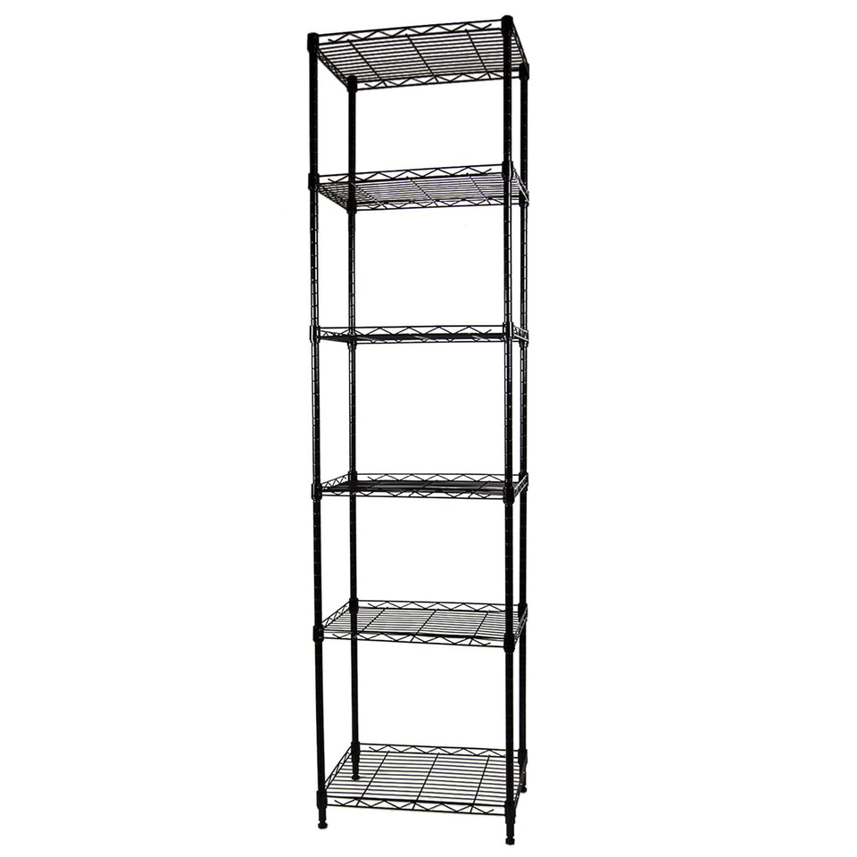 SUNLPH six-tier wire shelving unit with adjustable shelves, ideal for organized kitchen and laundry storage.