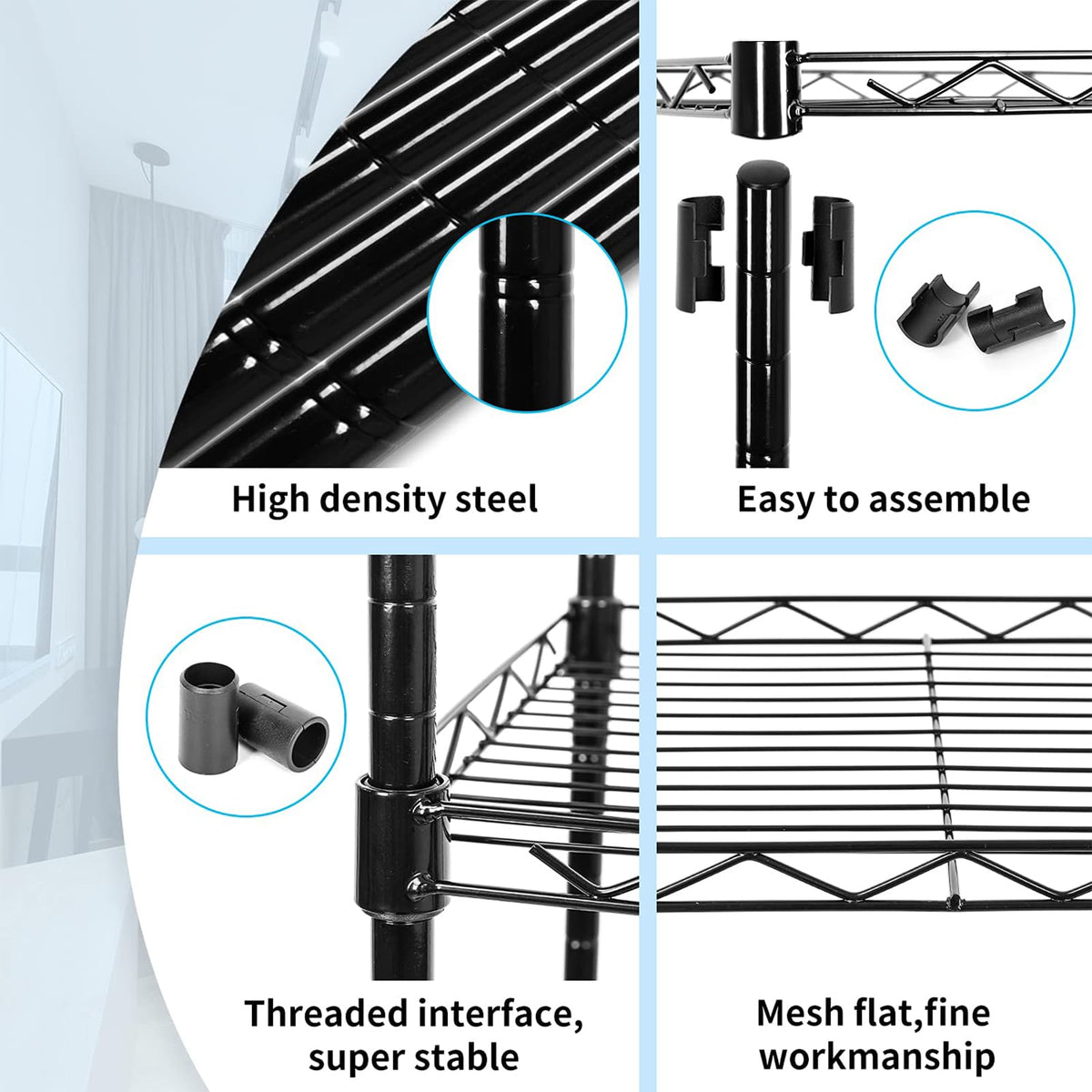 SUNLPH six-tier design with 1-inch adjustable shelves adapts to various item heights.