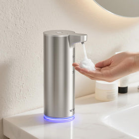 SUNLY touchless foaming dispenser with a silver finish for clean kitchen use