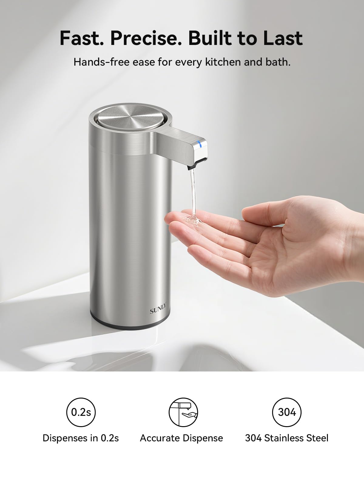 SUNLY touchless dispenser refill lid open showing easy refills