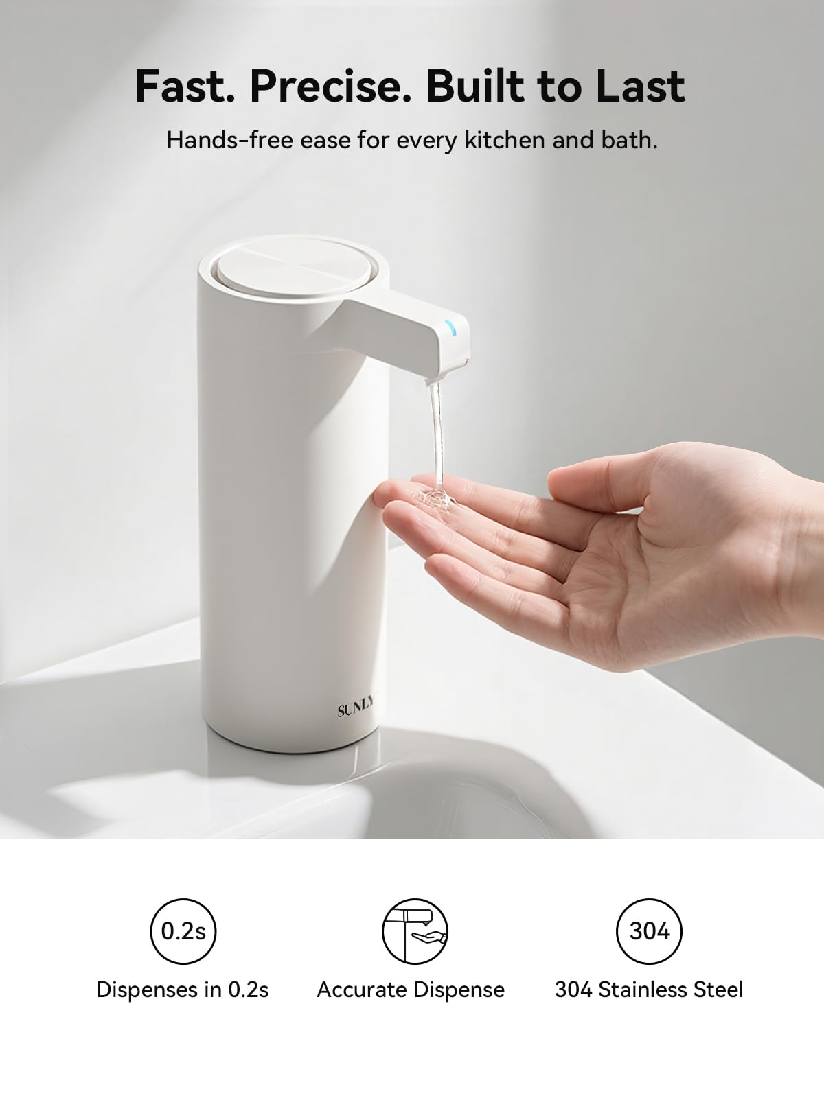 SUNLY touchless dispenser sensor activation showing quick flow.