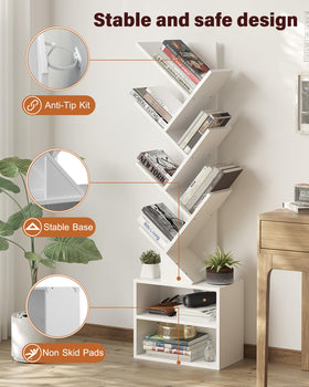 SUNMORY 6-Tier Tree Bookshelf assembly image guides effortless setup.