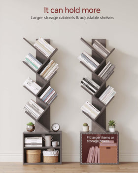 SUNMORY 6-tier tree bookshelf with drawers shows versatile storage