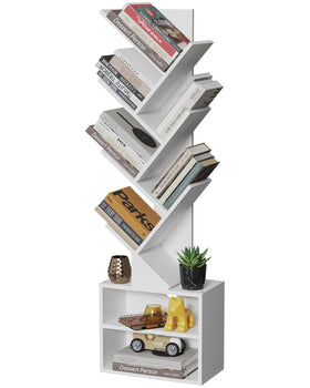 SUNMORY 6-Tier Tree Bookshelf front view shows compact design for small rooms.
