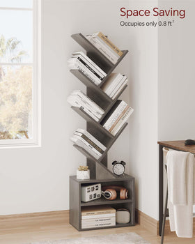 SUNMORY 6-tier tree bookshelf side view demonstrates stability and craftsmanship