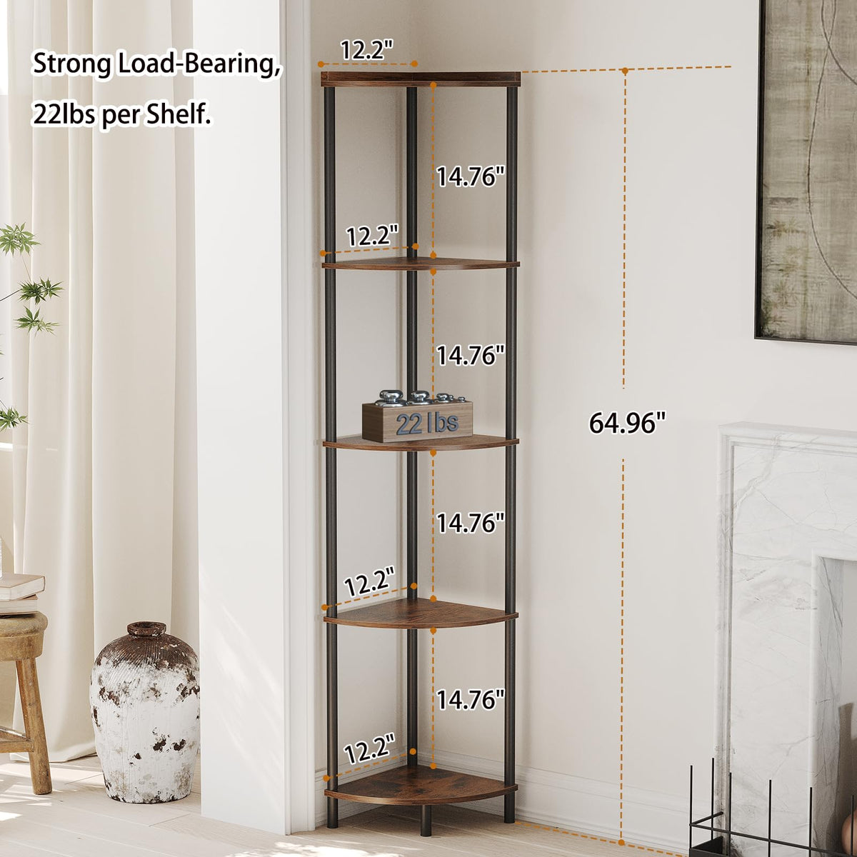Sunmory industrial corner shelf design with rustic wood and metal finish