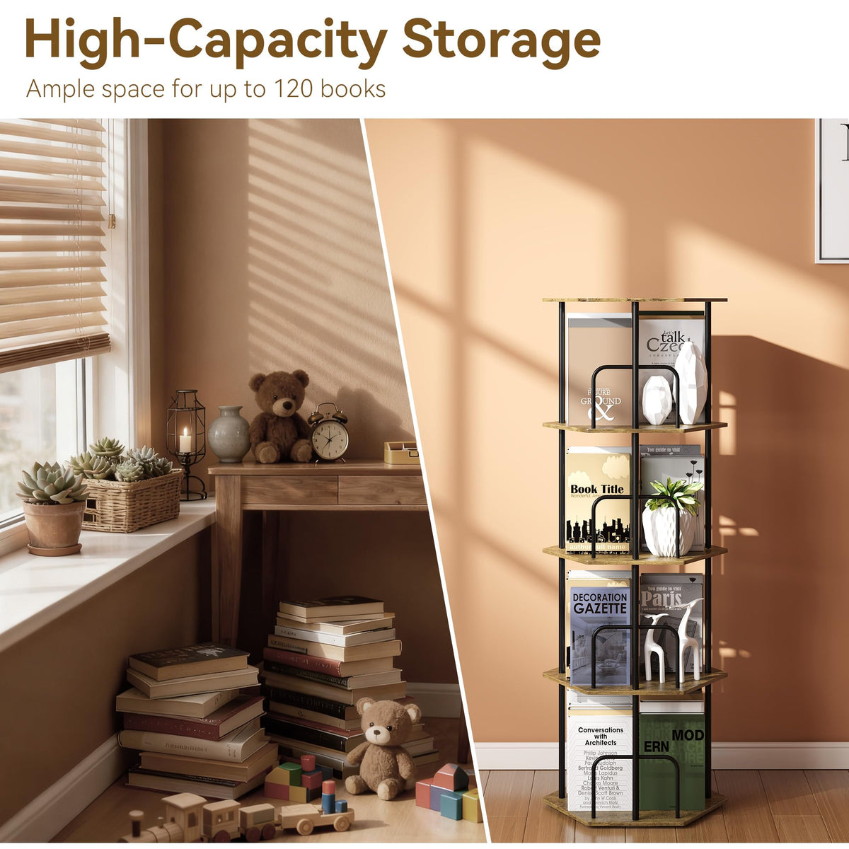 SUNMORY rotating bookcase acts as a stylish display center