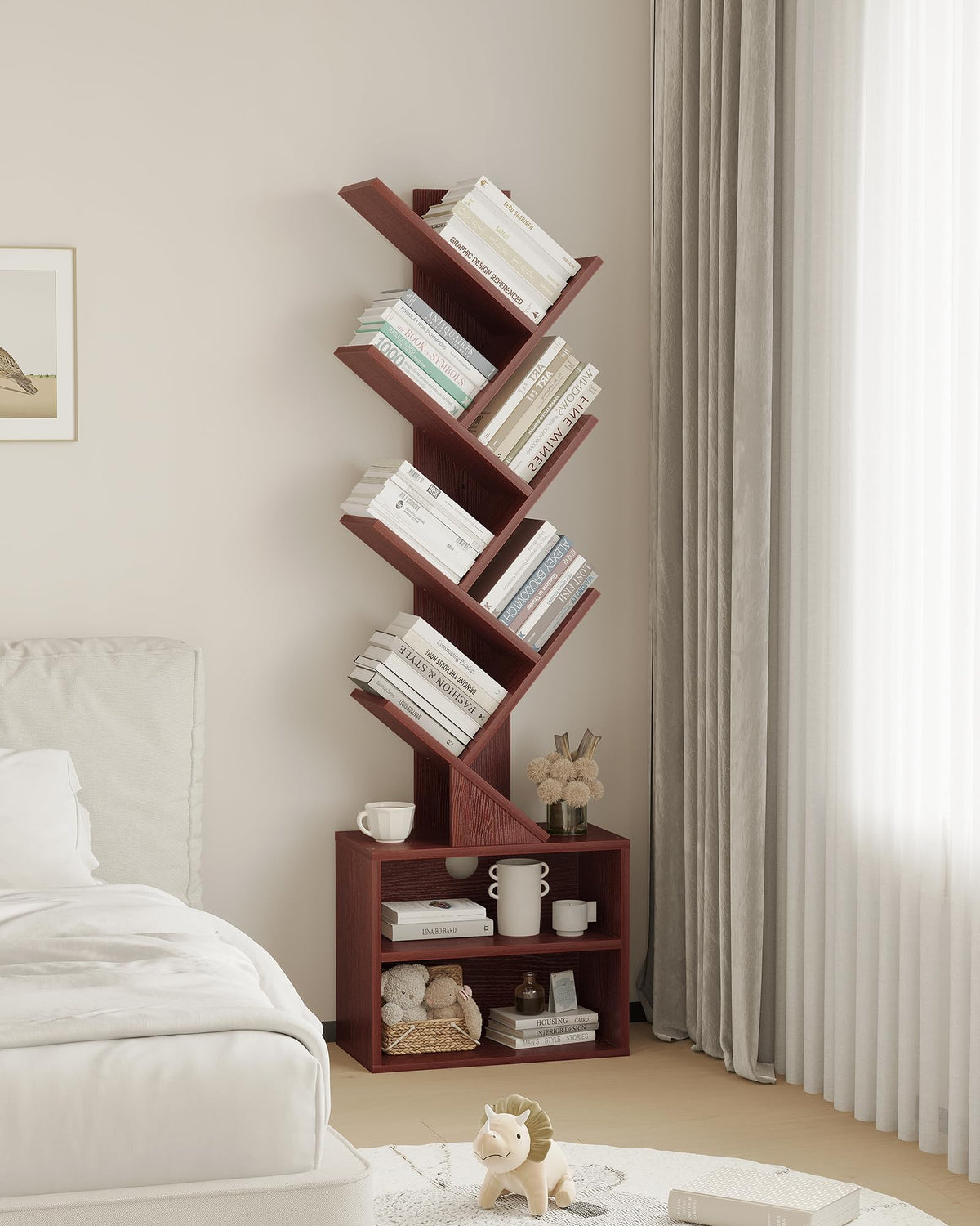 SUNMORY tree bookshelf assembly guide with numbered parts for easy setup.