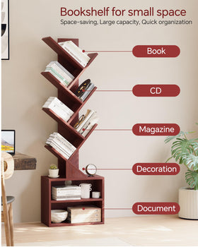 SUNMORY tree bookshelf drawers closeup showing versatile storage.