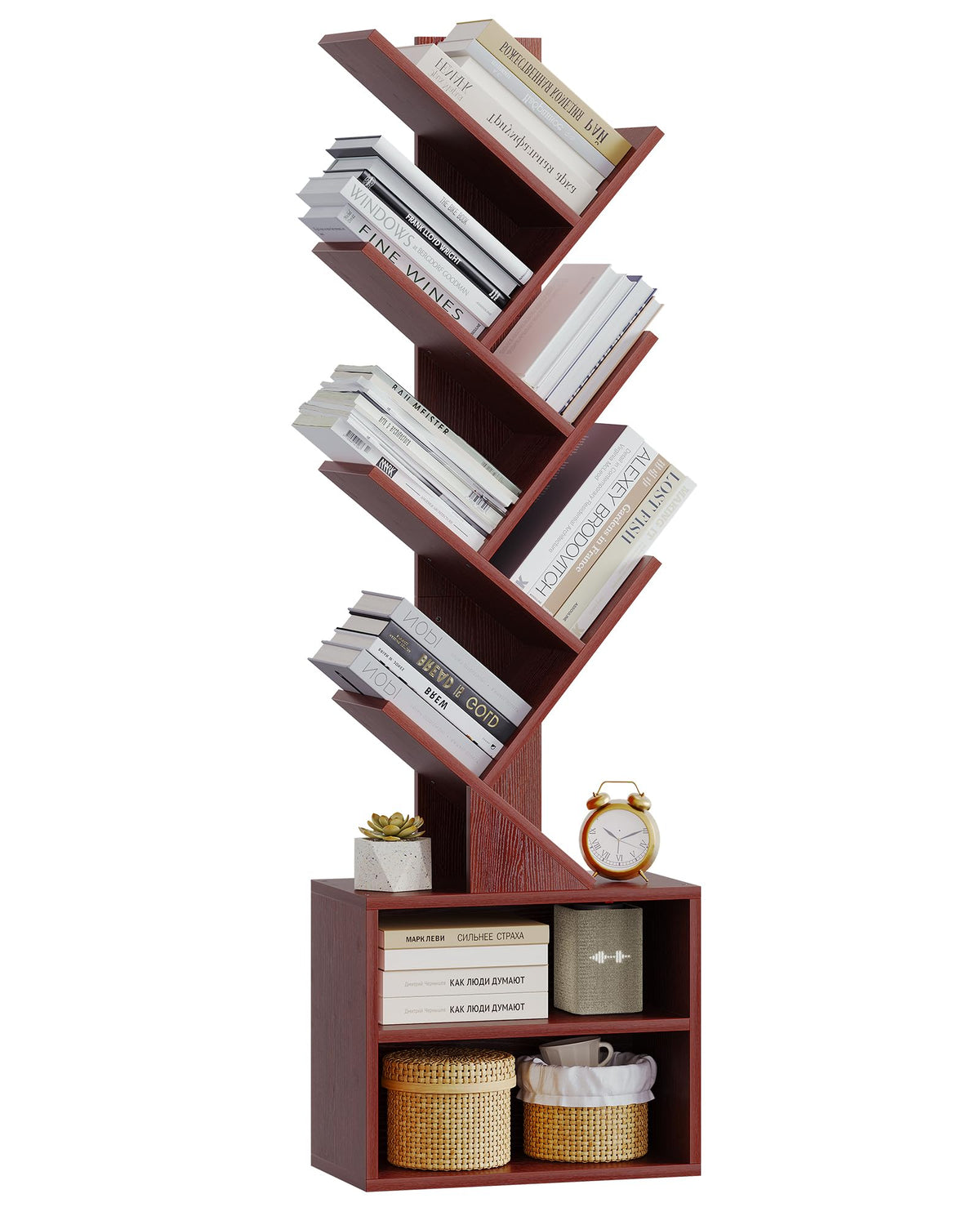 SUNMORY tree bookshelf office corner setup adds structure and style.