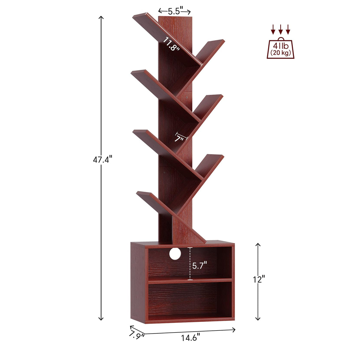 SUNMORY tree bookshelf side view highlights compact design for small spaces.