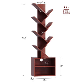 SUNMORY tree bookshelf side view highlights compact design for small spaces.