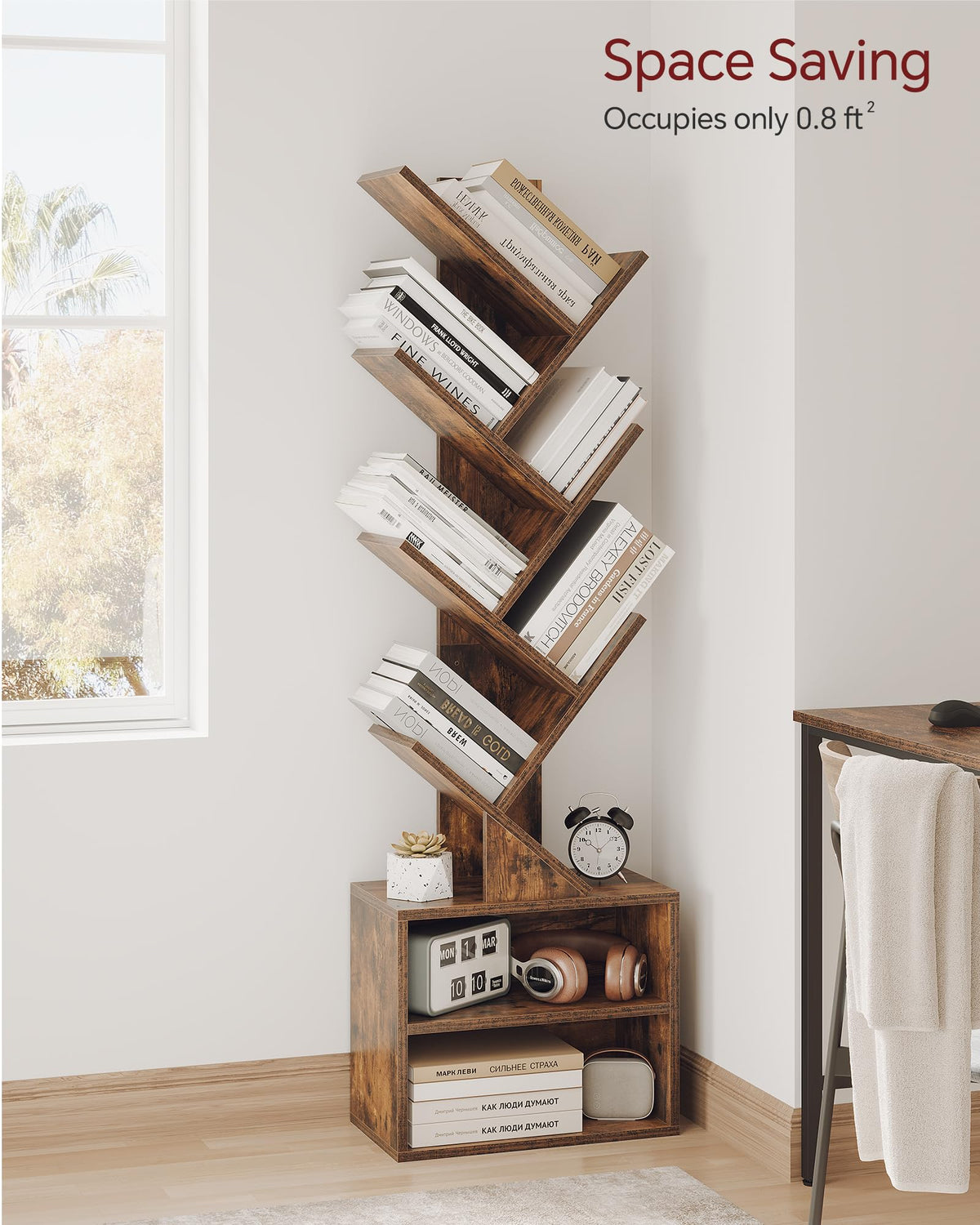 SUNMORY tree bookshelf slim profile fits narrow spaces
