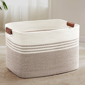 SunNewt 86L laundry basket with leather handles for sturdy laundry organization in stylish home storage.