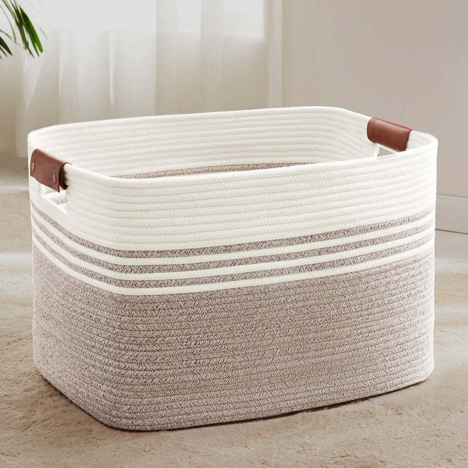 SunNewt 86L laundry basket with leather handles for sturdy laundry organization in stylish home storage.