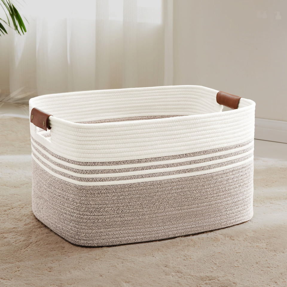 SunNewt laundry basket with leather handles for easy transport and organized clothes