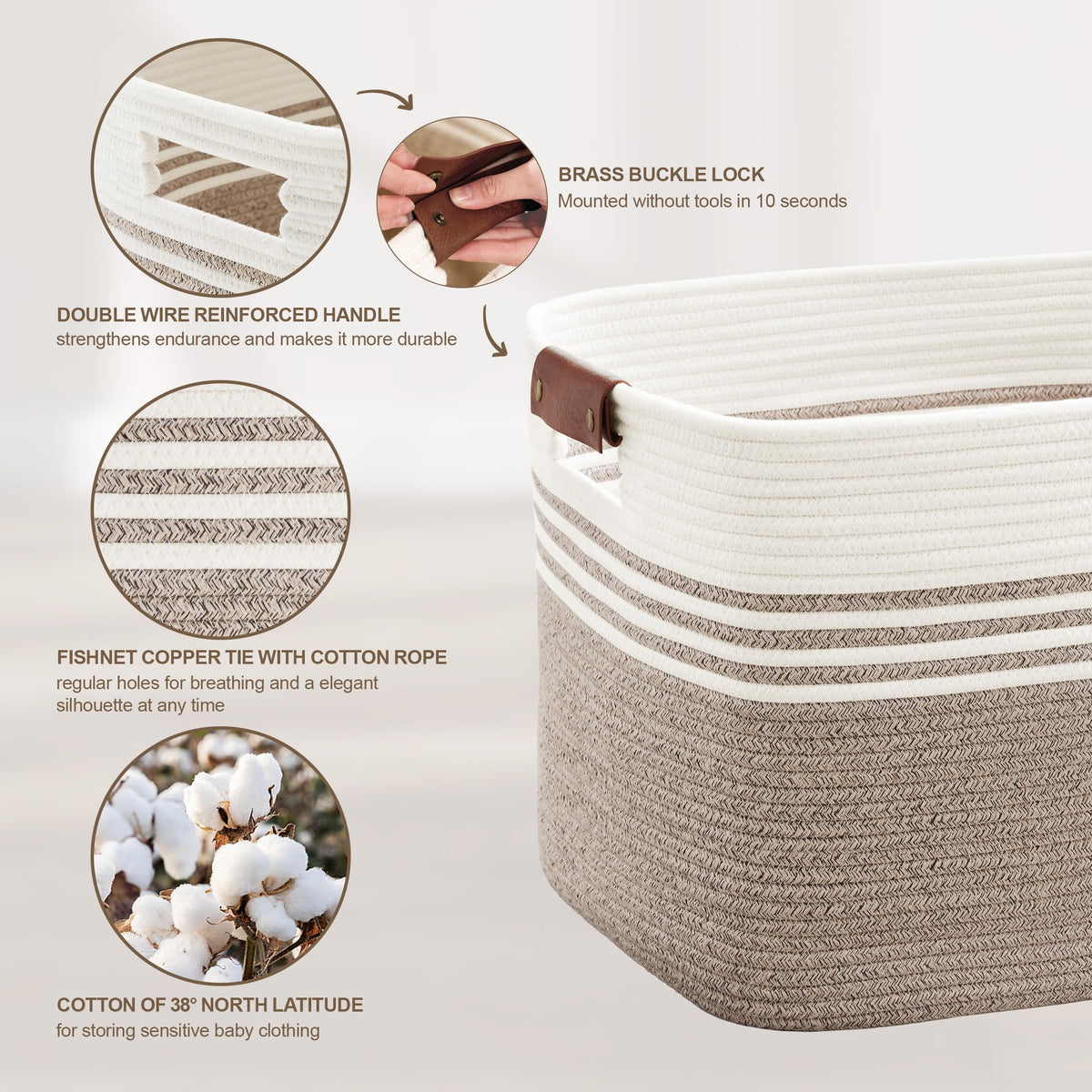 SunNewt woven rope basket for blanket storage enhances cozy living room organization.