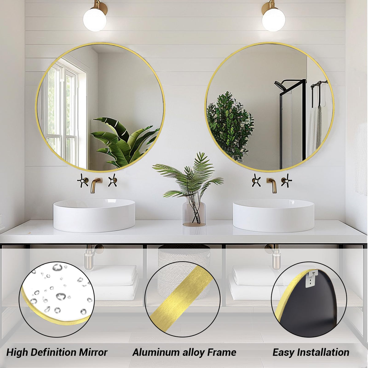 Sunniry brushed metal round mirror frame for modern, durable styling