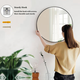 Sunniry round mirror enhances vanity areas with clean lines and practical reflection.