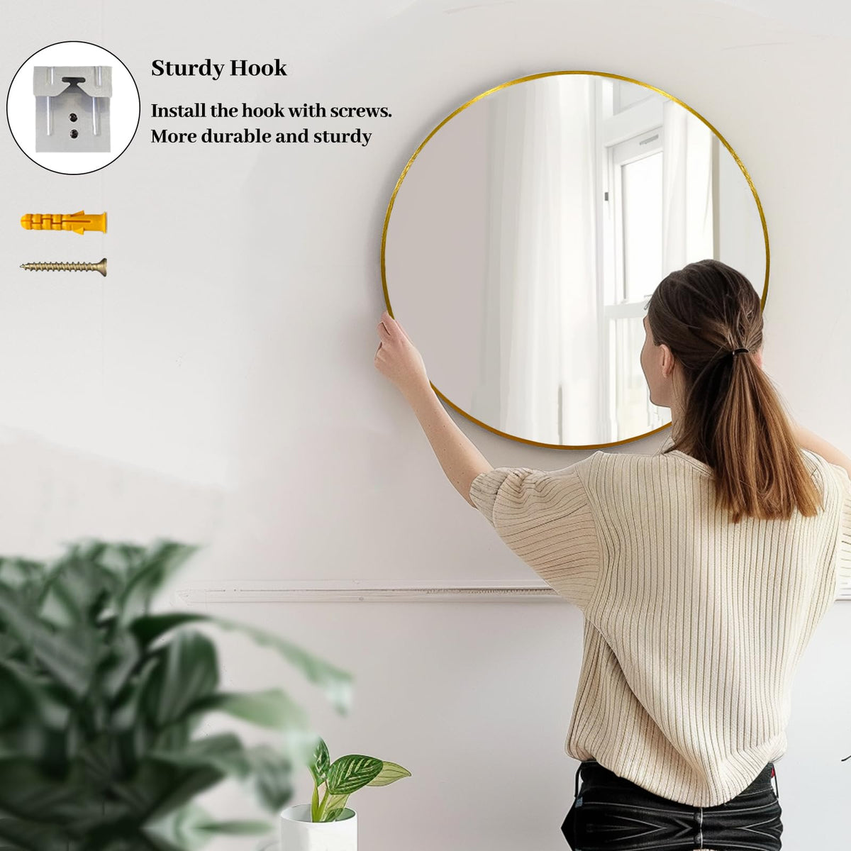 Sunniry round mirror ideal for vanity setups with clear reflections