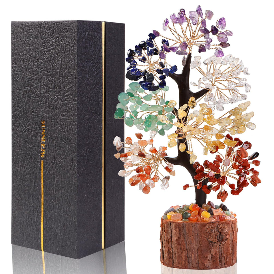 Sunnlejw 7 Chakra Crystal Tree base display for balanced energy and home decor.