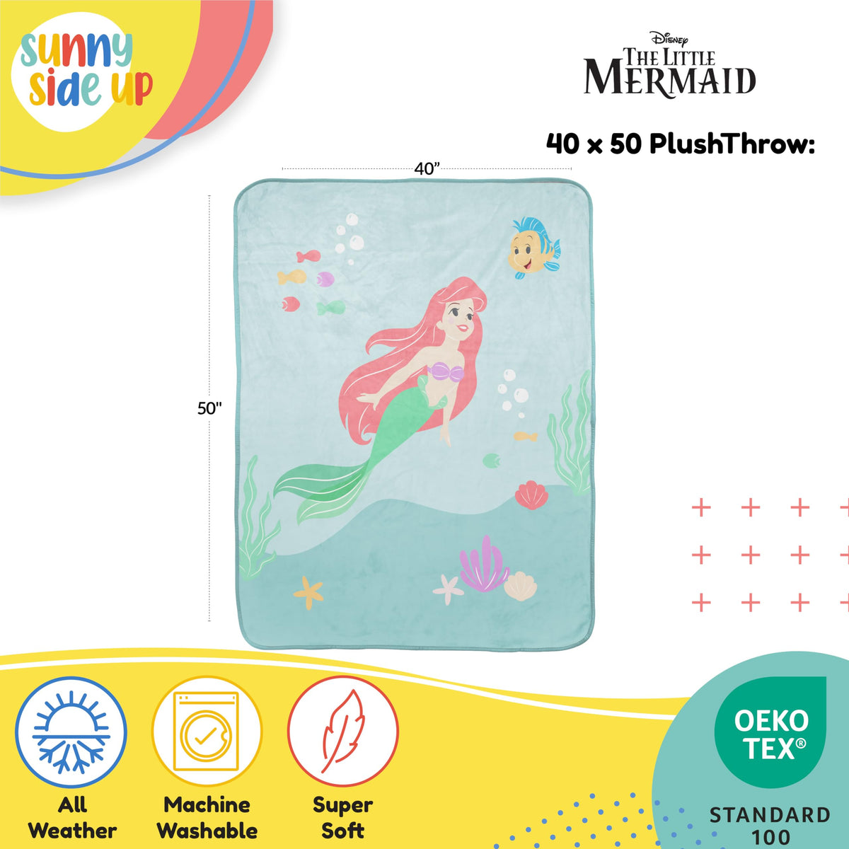 Sunny Side Up Little Mermaid microfiber blanket texture delivers soft warmth for kids.