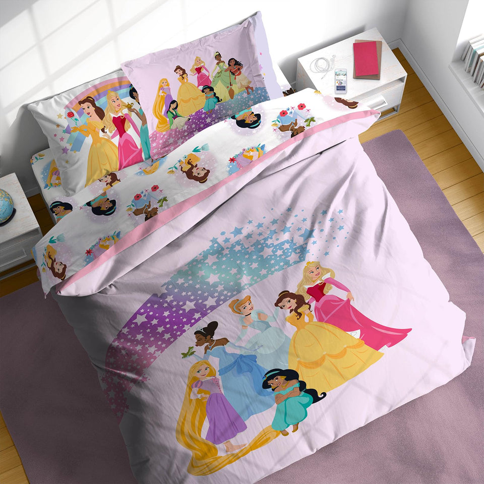 Sunny Side Up Disney Princess comforter close-up shows ultra-soft microfiber.
