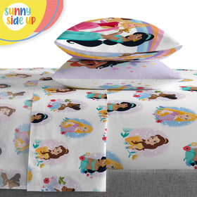 Sunny Side Up Disney Princess pillow sham close-up demonstrates coordinated bedroom styling.