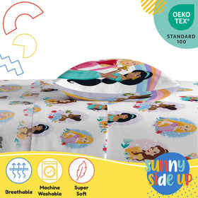 Sunny Side Up bedding on a bed display adds magical room decor for kids' spaces