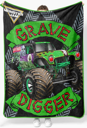 Sunny Side Up Grave Digger Monster Jam throw blanket for cozy nights.