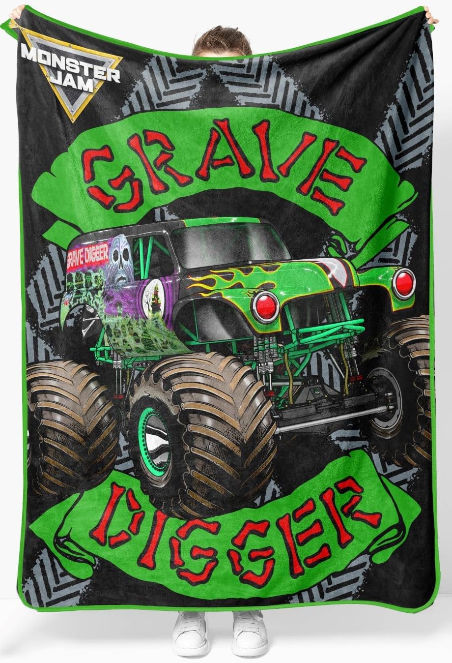 Sunny Side Up Grave Digger Monster Jam throw blanket for cozy nights.