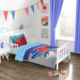 Sunny Side Up Spiderman comforter set on bed with vibrant design
