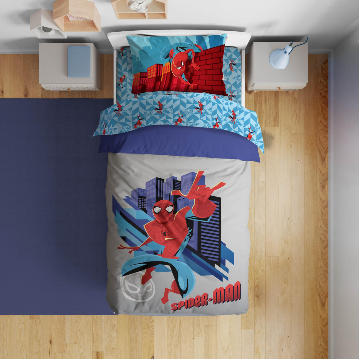 Sunny Side Up Spiderman comforter set close-up showing soft microfiber texture