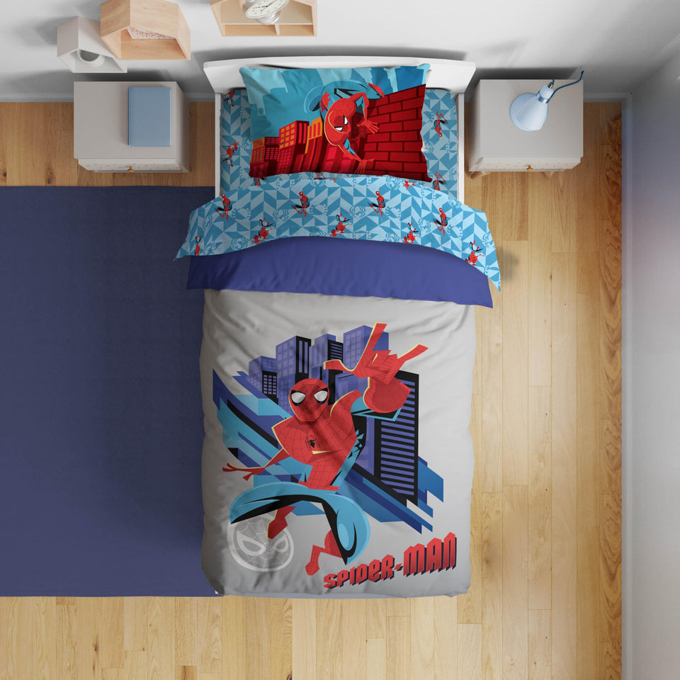 Sunny Side Up Spiderman comforter set close-up showing soft microfiber texture